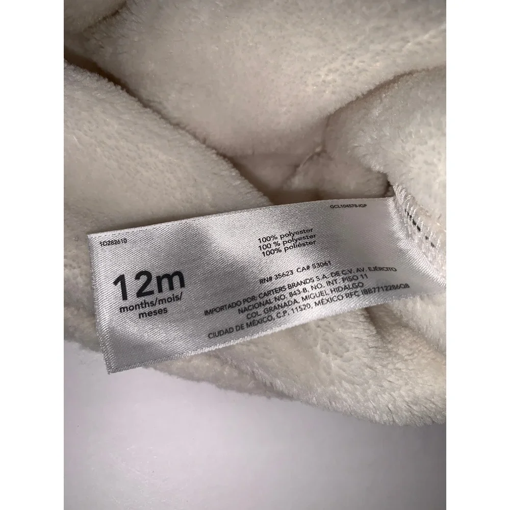 Carters Cream‎ Fuzzy Hoodie Soft Fleece Baby Size 12 Months Pockets
